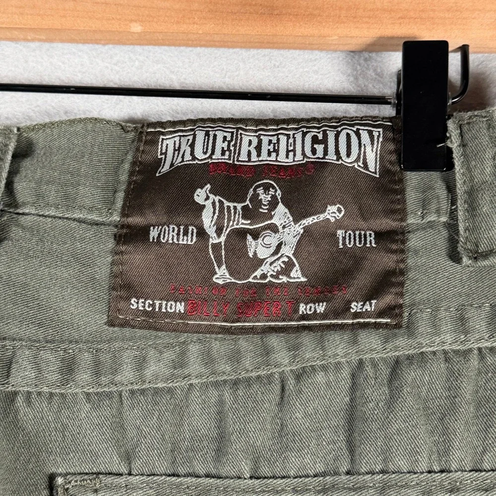 True Religion Billy Super T Mens 34x31 Olive Green Straight Leg Pants USA Made